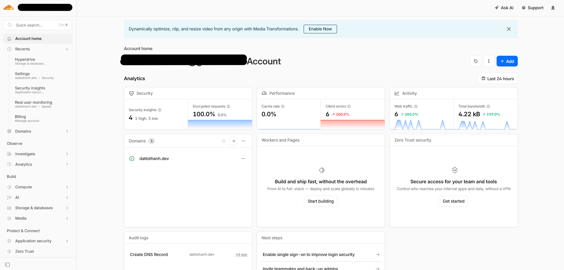 Cloudflare menu